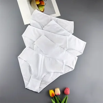 5 pezzi di biancheria intima bianca taglie forti per donna Slip basic senza cuciture in puro cotone Mutandine morbide per la mamma a vita media