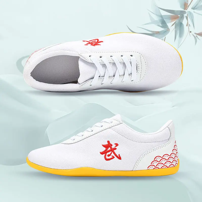 Men Women Sport Martial Arts Kung Fu Shoes Lace Up Children Canvas Tai Chi Sneakers White Black Ladies Wushu Sneakers Rubber martial arts shoes