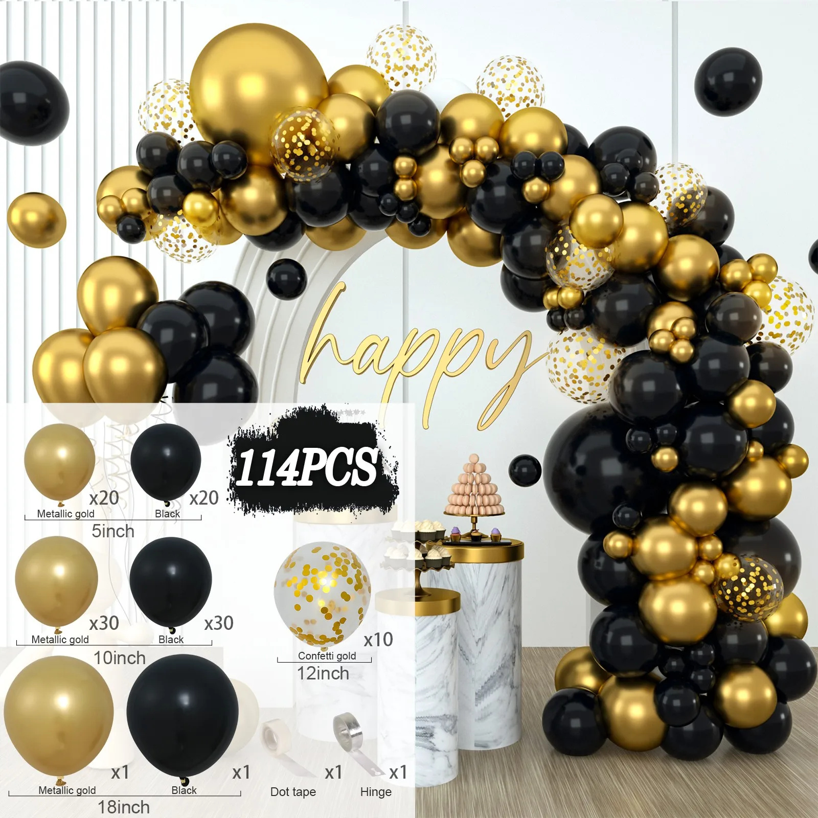 Kit d'arche de guirxiété de ballons dorés noirs, décor de fête de remise  des diplômes des travailleurs, joyeux anniversaire, confettis, 30 ans, 40  ans, 50 ans - AliExpress