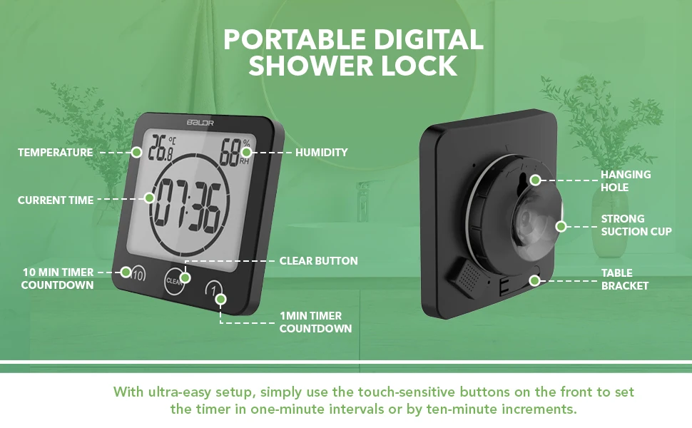 Description Picture 4 of itemBALDR LCD Digital Waterproof Bathroom Wall Clock Shower Clocks Timer Temperature Humidity Kitchen Wash Room Timers