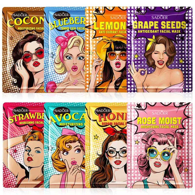 8pcs SADOER Fruits Face Mask Facial skincare Masks Moisturizing Anti Wrinkles Anti-aging Facial Masks Korean Skin Care Cosmetics
