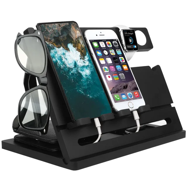 gift for men wooden mobile phone watch extension dock station multifunctional nightstand organizer father gift watch stand