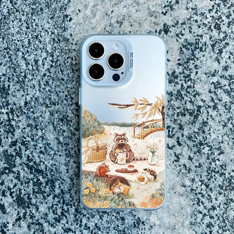 Cartoon-Tier-Handyhülle mit Bär, Fuchs, Eichhörnchen für iPhone 17 Pro Max, 15, 16, 14, 13, 12 Pro Max, 16, 15 Plus, 11, Stoßfeste Laser-Schutzhüllen – Detail 2