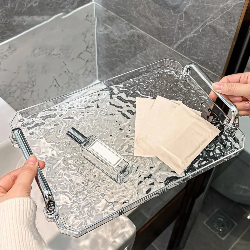 Water Ripple Luxurious Storage Tray Transparent Decorative Tea Cup Tray Household with Handle Rectangular Service Tray 4