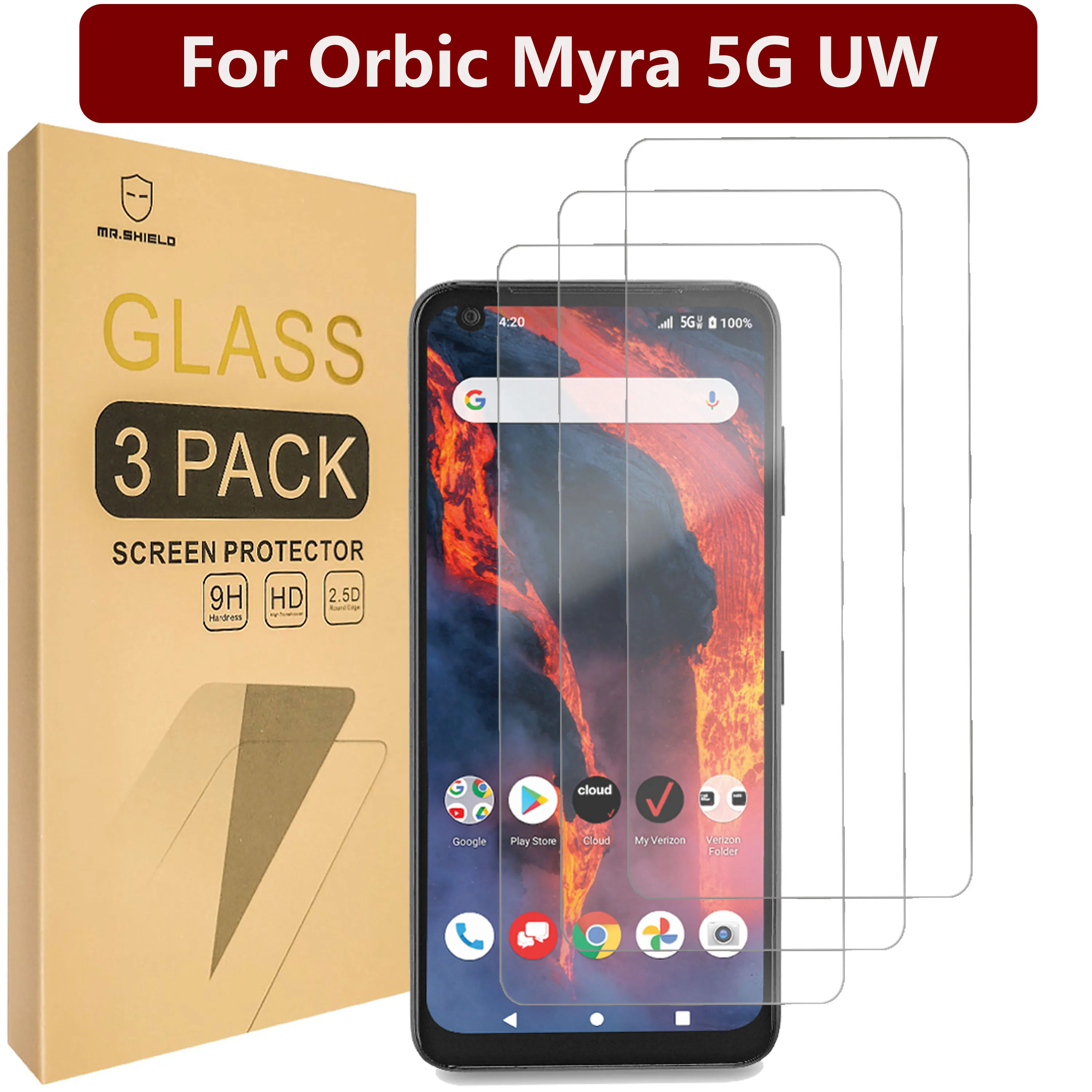 

Mr.Shield [3-Pack] Designed For Orbic Myra 5G UW [Tempered Glass] [Japan Glass with 9H Hardness] Screen Protector