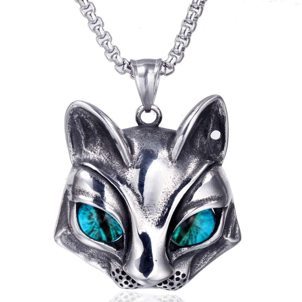 

Stainless Steel Cat Head Pendant Necklace Trend Men and Women Individuality Cat's Eye Titanium Steel Pendant Chain Necklace