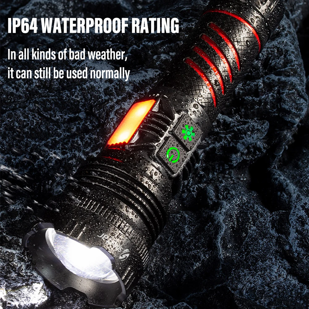 High Power LED Flashlight Torch with 30W Wick and Double Side Lights Lighting Distance 1500M Waterproof