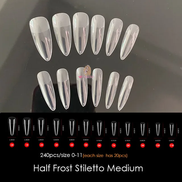 Gel Nails Extension System Full Cover Sculpted Clear Stiletto Coffin False Nail Tips 240pcs/bag Frost Stiletto