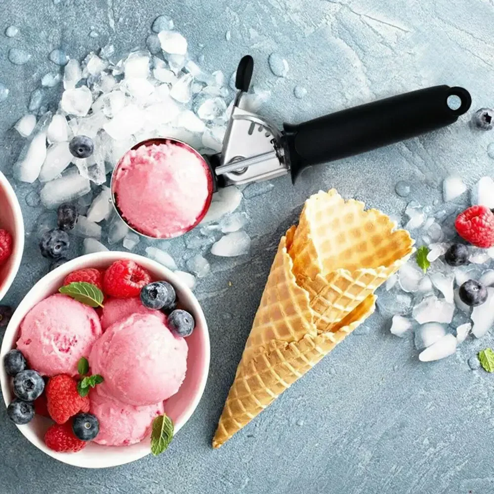 Ice Cream Scoop with Trigger Fruit Scoop with Comfort Grip Handle Stainless Steel Ice Cream Scoop for Home Ice Cream Tool
