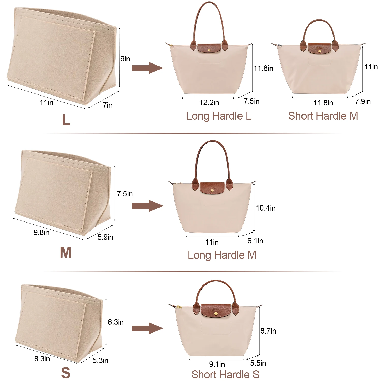 Purse Organizer Insert for Longchamp Le Pliage Handbag Insert 3