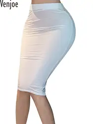 Womens Semi See Through Bodycon Midi Skirt Lingerie Solid Color High Waist Stretchy Keen Length Skirts Rave Party Clubwear