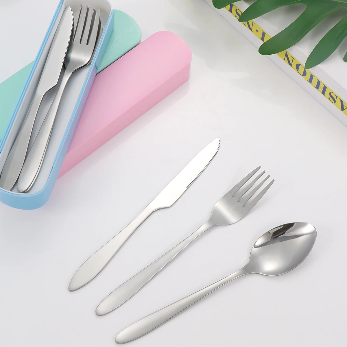 3pc Portable Dining Suit Knife Fork Spoon With Case for Students School