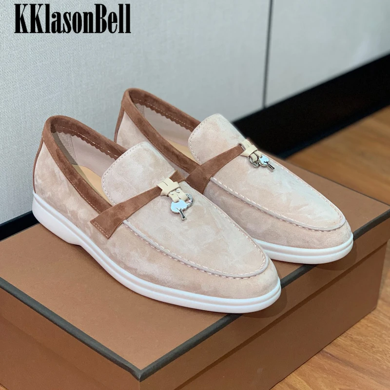

1.3 LP KKlasonBell High Quality Luxury Contrast Color Sewing Kid Suede Loafers Women