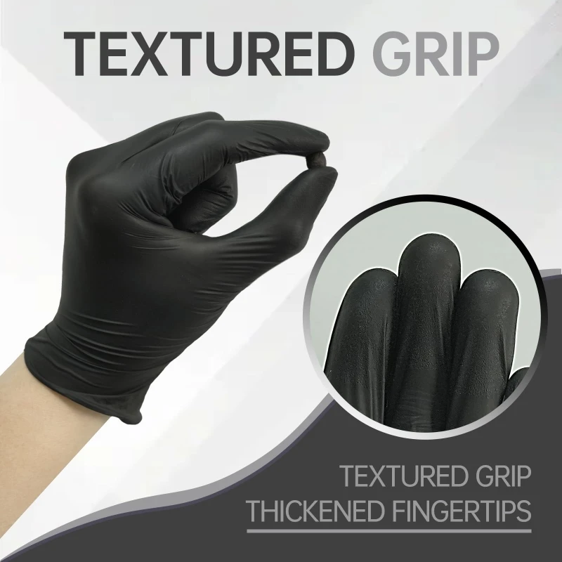 Description Picture 4 of item50/100PCS Black Nitrile Disposable Gloves Non-Sterile Texture Kitchen Cleaning Gloves Tattoo Esthetician Hair Dye Nail Gloves