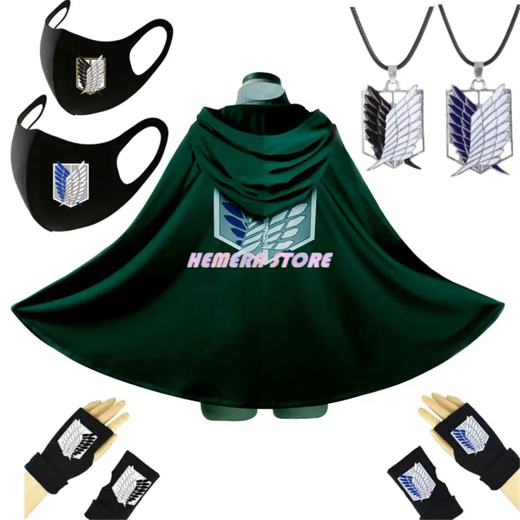 

On Sale Anime Attack On Titan Cloak Shingeki No Kyojin Scouting Gloves Necklaces Masks Legion Aren / Levi Capes Cosplay Costume