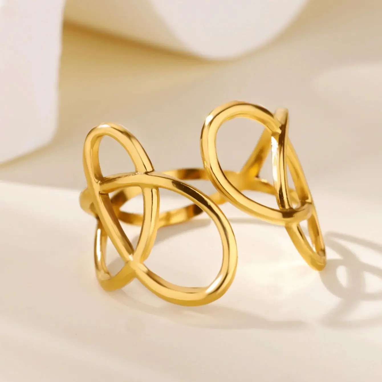 Stainless Steel Geometric Hollow Rings For Women Gold Color