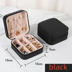 Compact Jewelry Organizer: Portable PU Leather Storage Box for Earrings, Necklaces, and Rings (Black)