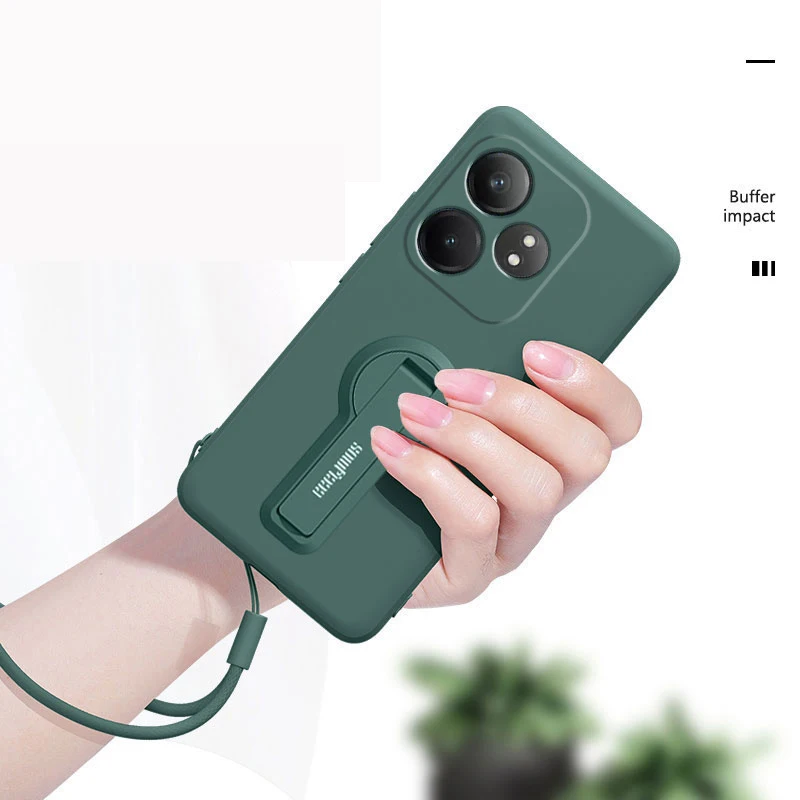 Silicone Phone Case with Holder Bracket and Screen Protector Film - Protective Soft Cover
