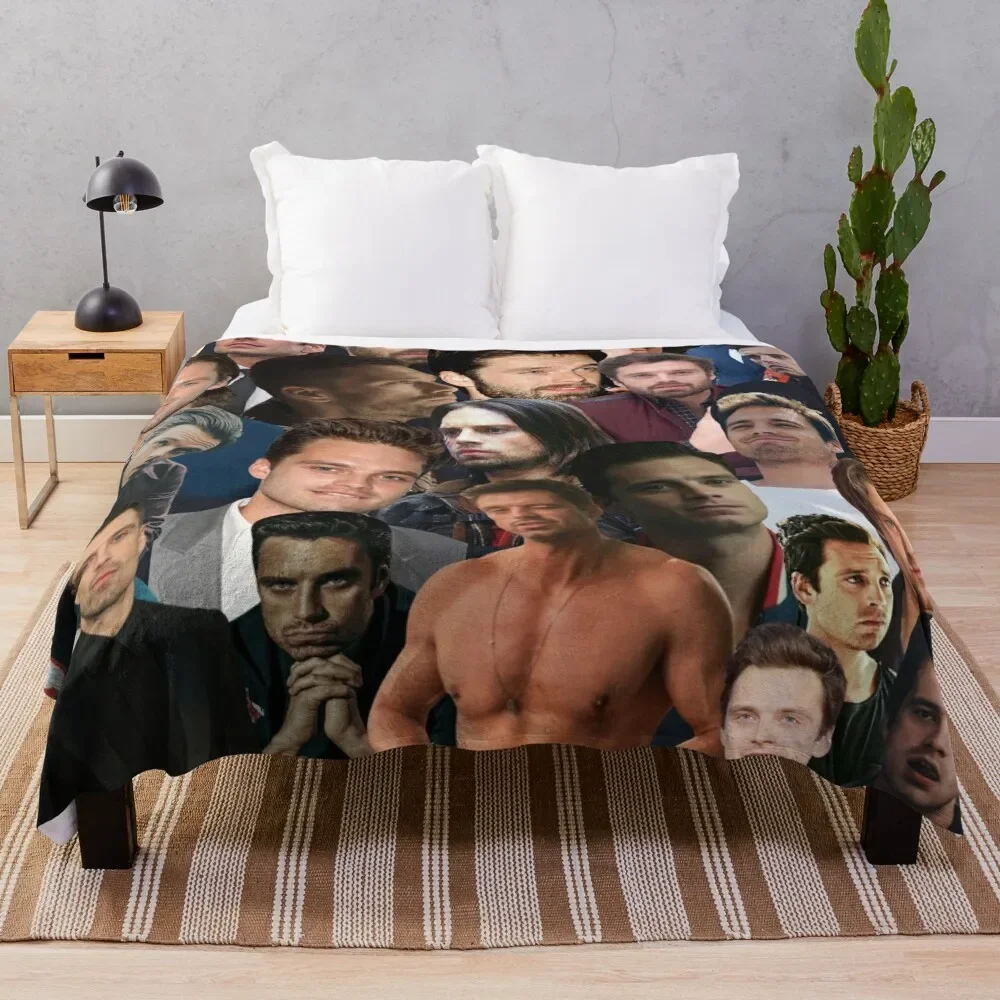 

Sebastian Stan photo collage Throw Blanket Luxury Thicken Blanket Bed linens Shaggy Blanket