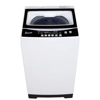 Portable washing machine for apartments, dorms, RVs; white plastic unit with 1.7 cu. ft. capacity, top load, hot/cold water inl 1