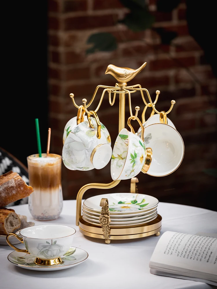 

Coffee Cup Shelf European Entry Lux Brass Household Cup and Saucer Storage Rack Living Room Dining Table Water Cup Cup Storage