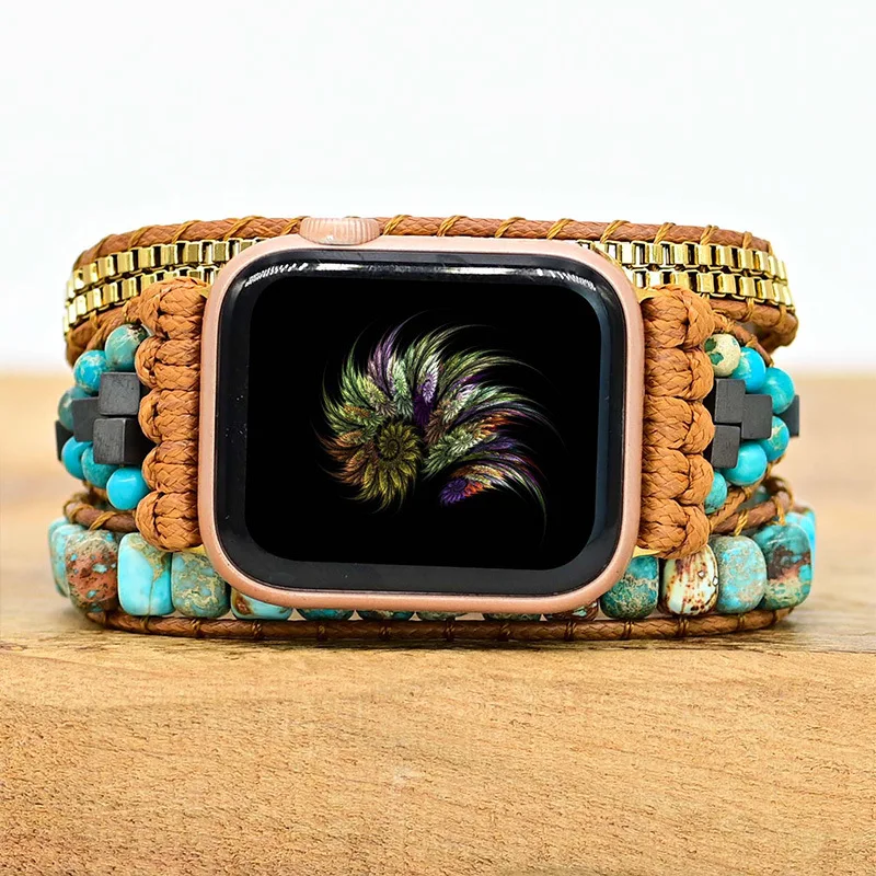 

Ремешок в стиле бохо для Apple Watch 7 8 9, плетеный браслет из натурального камня для Apple watch 49 мм 45 мм 44 мм 42 мм 41 мм 40 мм 38 мм