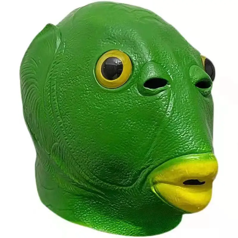 Cosplay Green Fish Monster Mask with Hair - Cute and Funny Halloween Carnival Costume Accessory