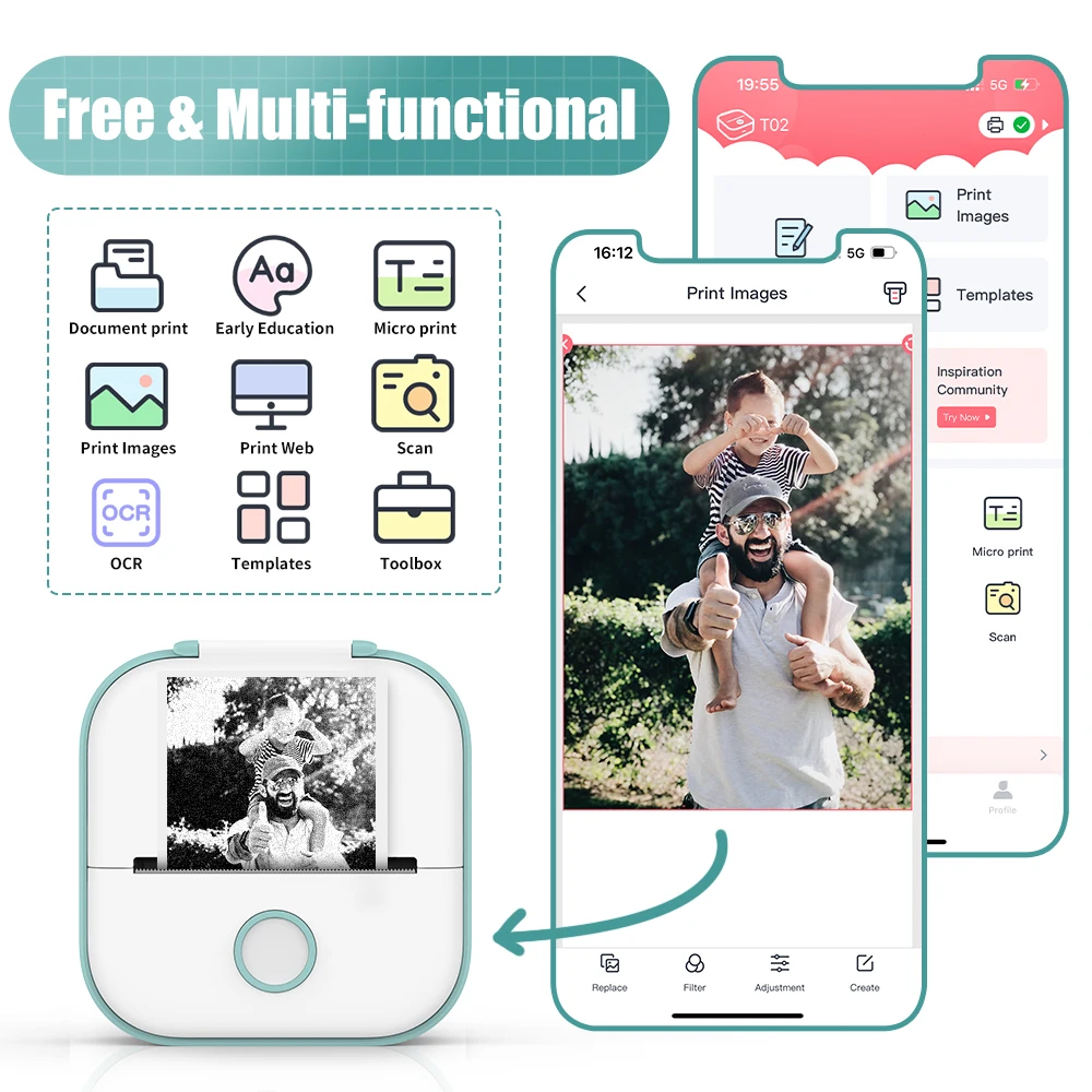 Phomemo T02 Mini Autocollant imprimante Portable, imprimante Photo  Thermique pour l'apprentissage, Notes, Images, Photos, Magazines,  Compatible avec Tablette de téléphone Portable, Vert : :  Fournitures de bureau