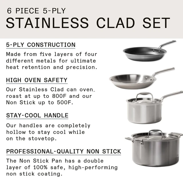 Cookware - 6 Pc Stainless Steel Cookware Set - 5 ply Clad - Includes Frying  Pans, Saucepan, and Stock Pot - Professional Grade - AliExpress