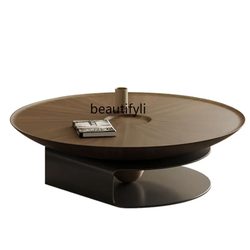 zq Italian Light Luxury round Tea Table Solid Wood Living Room Modern Minimalist Small Apartment Coffee Table
