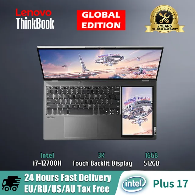 Ноутбук Lenovo ThinkBook Plus 17 Ноутбук 12th Intel i7-12700H 16 ГБ LPDDR5 512 ГБ SSD 17,3-дюймовый сенсорный ЖК-дисплей 3K с подсветкой, 120 Гц 1
