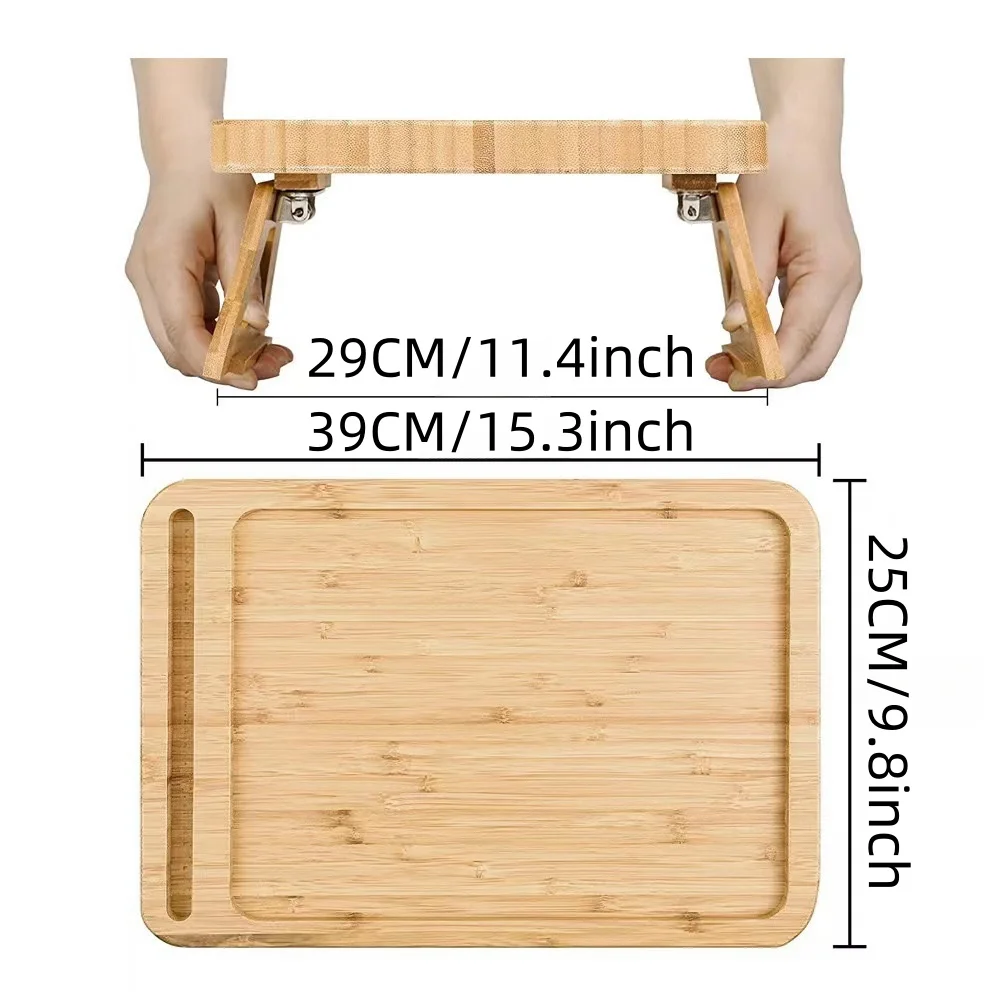 Bamboo Sofa Tray Table, Clip On Side Table Couch Arm With Phone Holder 2