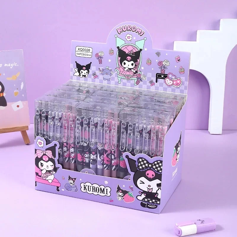 Gel Pens Sanrio 12pcs Cartoon Hello Kitty Kuromi 0.5mm Black Student Stationery Office Pen Kawaii Student Exquisite Gift