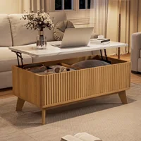 Table basse relevable moderne Fangange avec rangement, table basse classique avec rangement pour salon, plateau effet marbre et finition chêne clair, table centrale de salon à hauteur réglable, 105x53x42cm 4