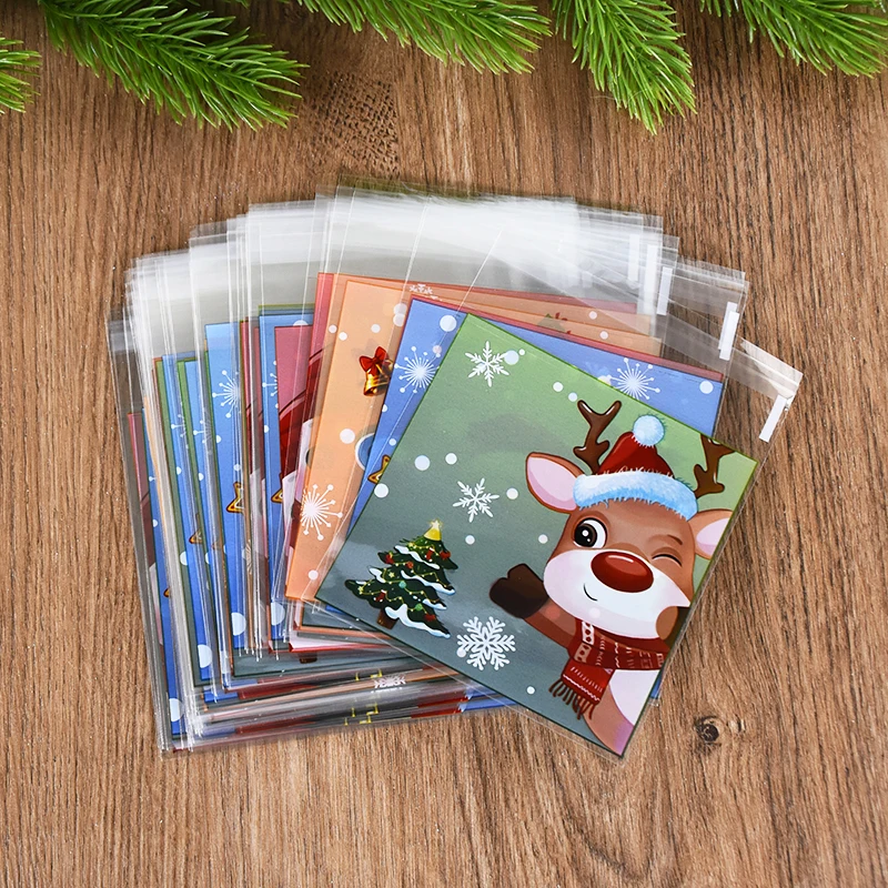 100 stücke Weihnachten Süßigkeiten Cookie Tasche Santa Claus Keks Geschenk Selbstklebende Verpackung Tasche 2025 Noel Weihnachten Party Decor Neue Jahr 2026 – Detail 3