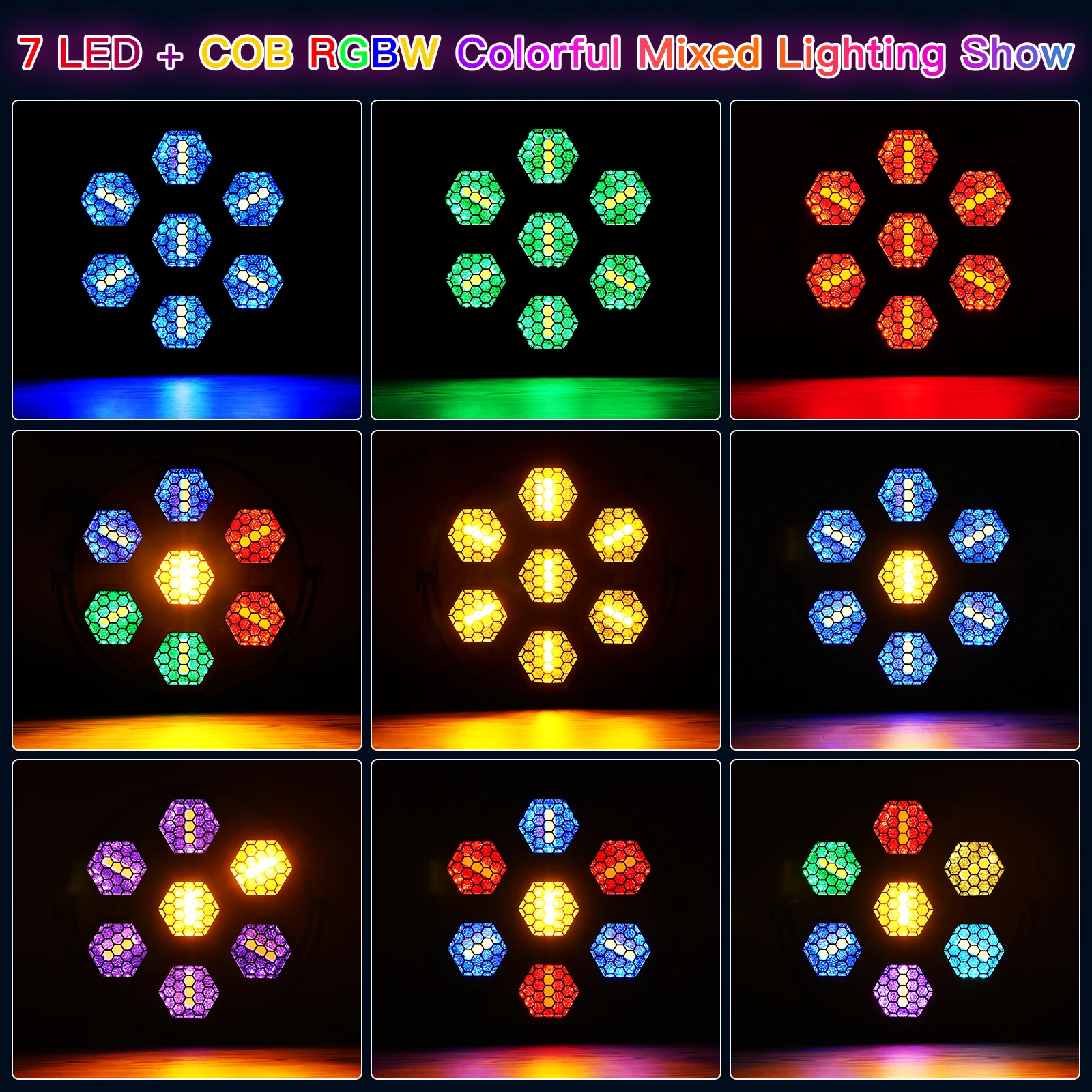 Yiflamefly 7x50W Retro Light RGBW COB LEDs Lighting High Brightness Uplight DMX512 Sound Activated for Church Concert Wedding 2