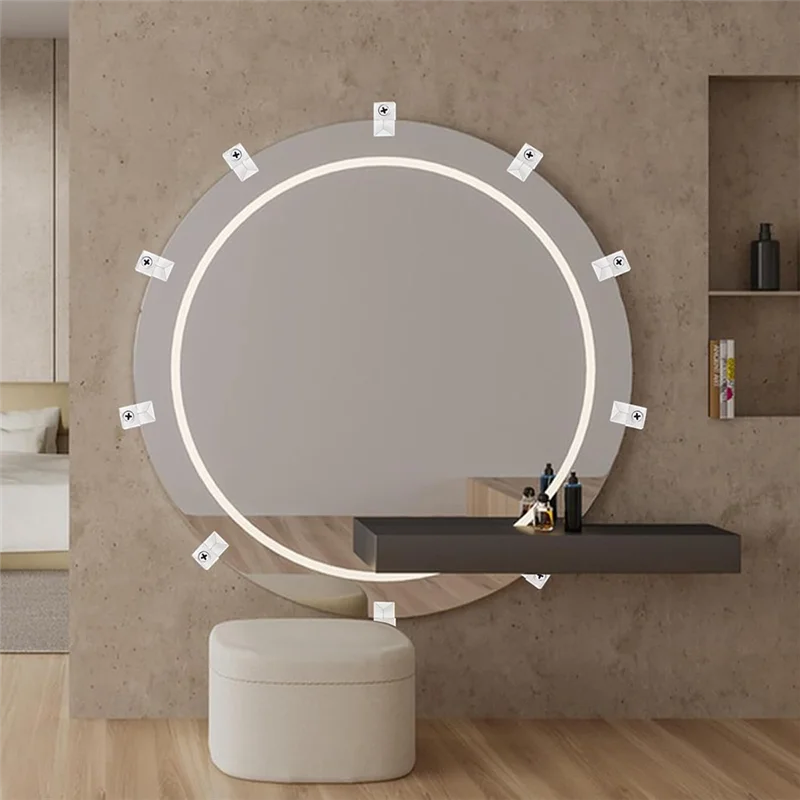 【Bestselling Product】 AT29-32Pack Mirror Holder Clips,Clear Plastic Mirror Clip,Frameless Mirror Mounting Hardware,Mirror Holders For Wall Mounting.