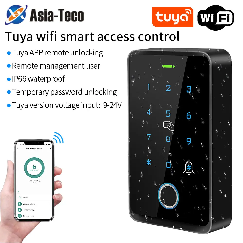 WiFi Tuya App Smart Fingerprint Door Lock IC Card Reader Access Controller Outdo