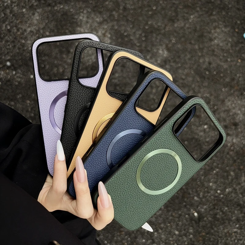 Premium Lichee Pattern PU Leather Magnetic Phone Case - Anti-Fall Protection