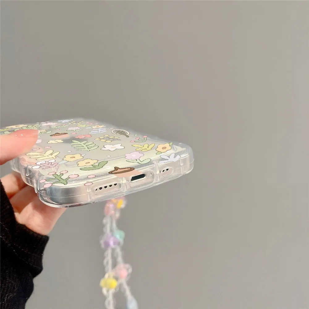 スマホアクセサリー happycloset Cute 3D Flower Bracelet Wrist Phone Chain Lanyard Clear Soft