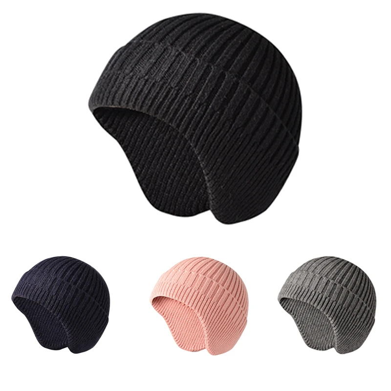 

Ear Protation Knitted Hat Solid Color Woolen Bonnet Winter Warm Hats Women Ear Caps Autumn Beanies Hat Outdoor Sport Hip Hop Cap