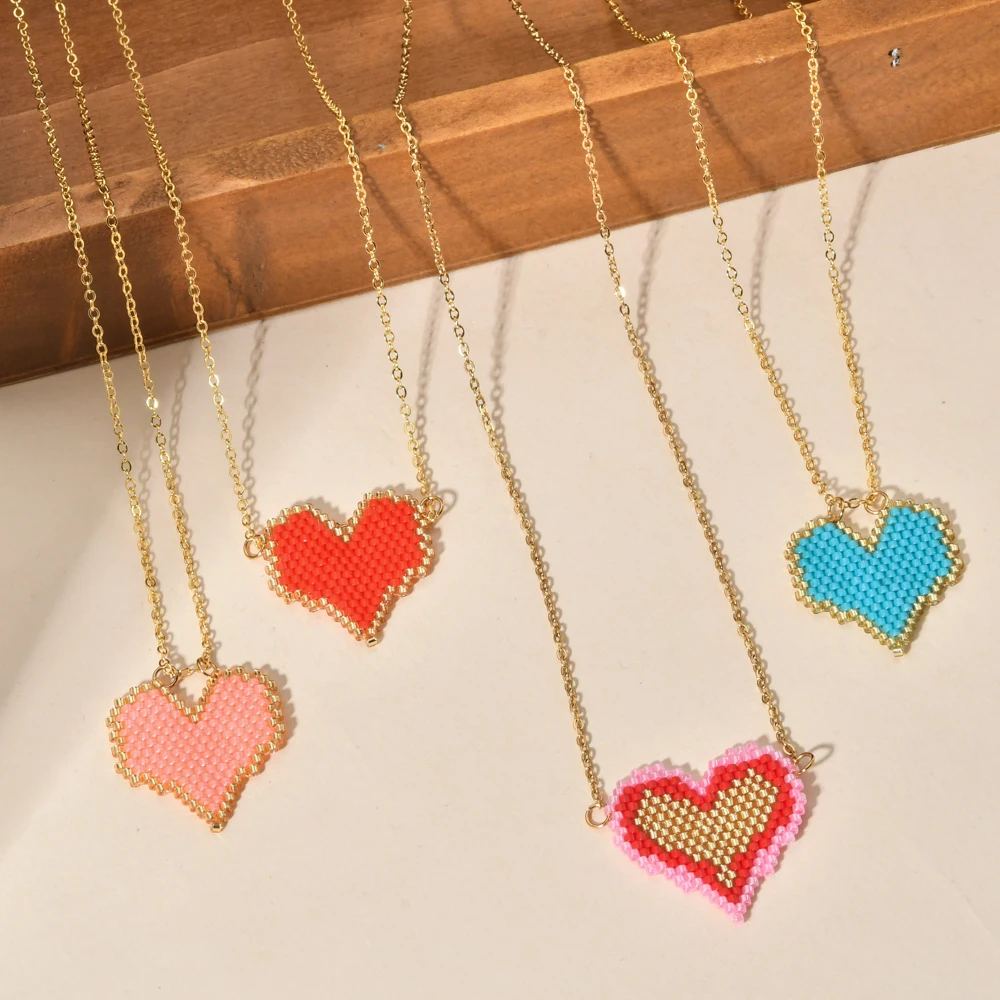 ZMZY Boho Bead Necklace For Women Miyuki Heart Necklaces