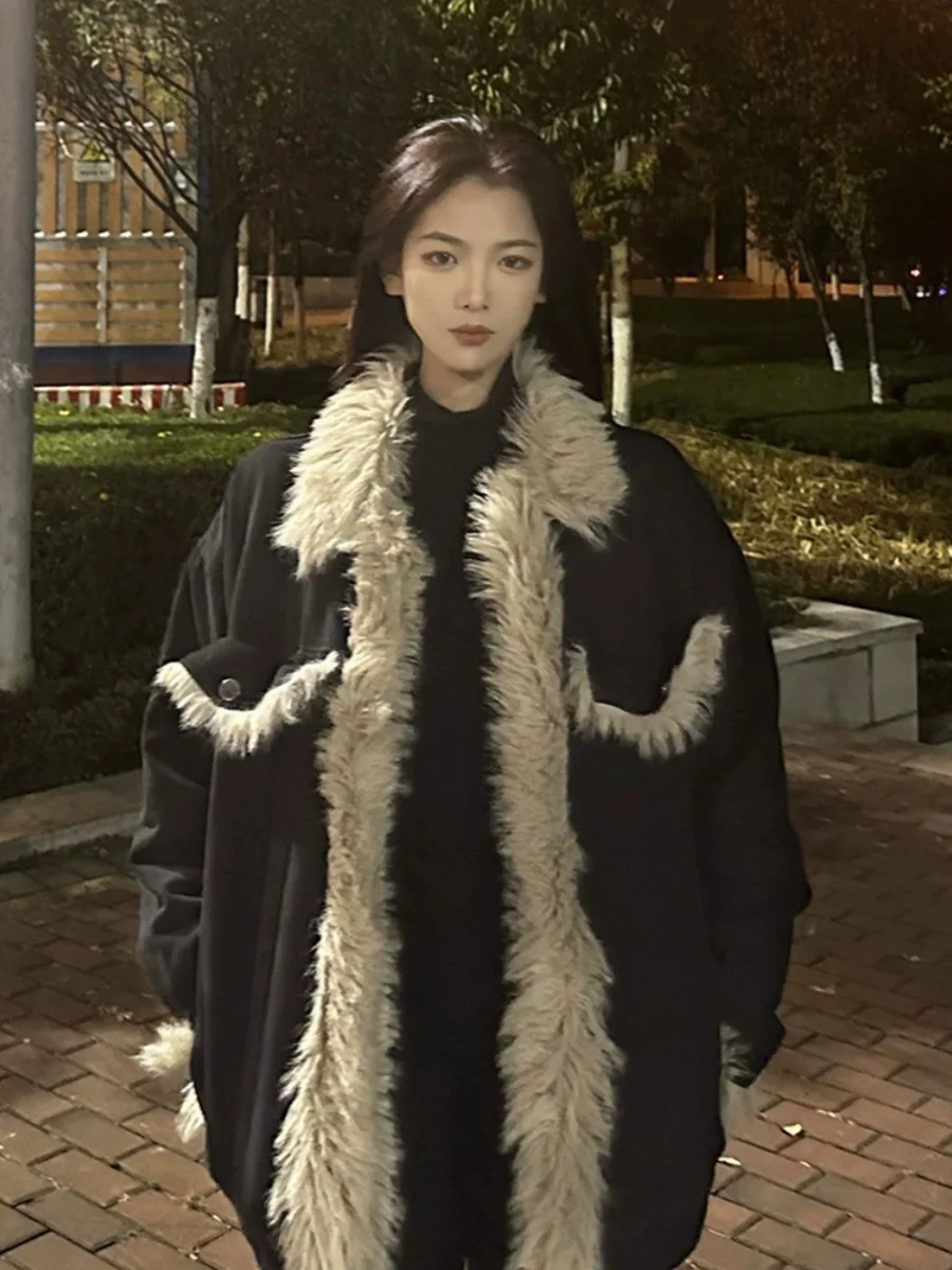 American Lamb Wool Fur Plush Cotton Jacket Women's Winter 2023 Design Sense Niche Cotton Jacket Thickened Cotton