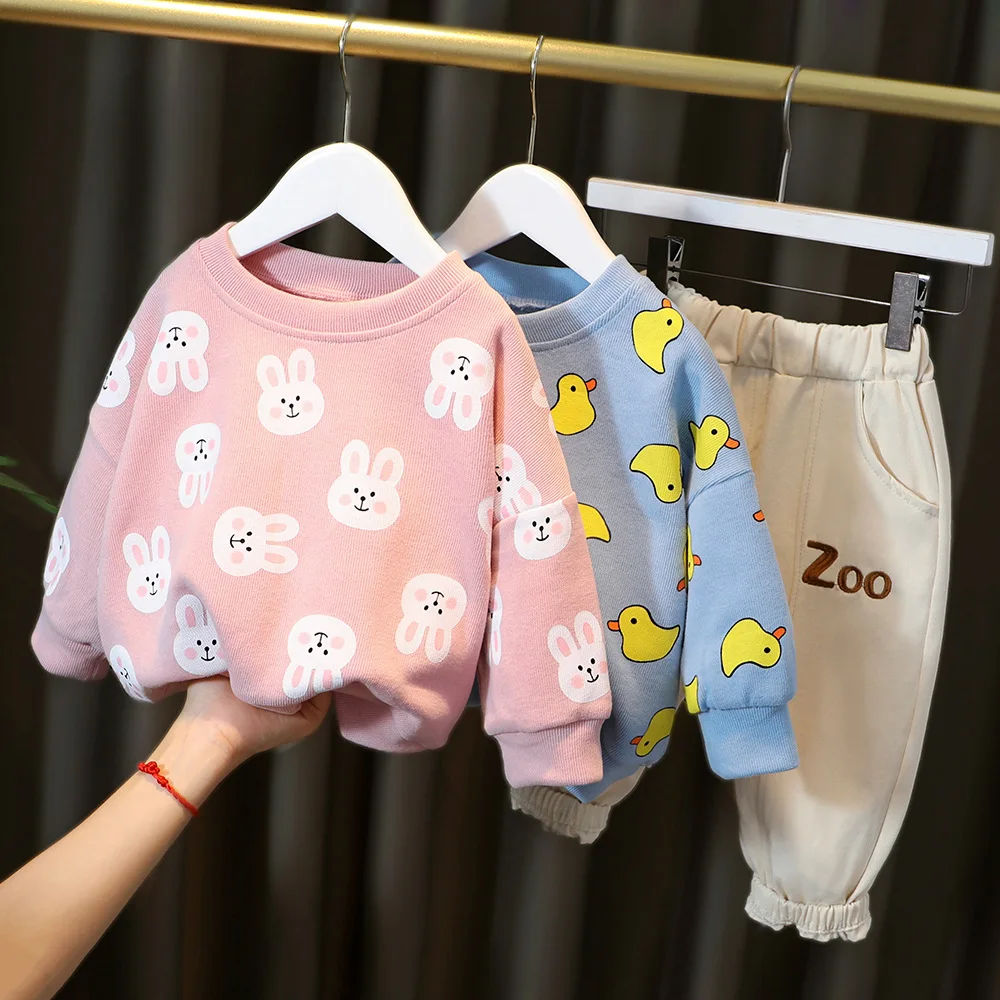 

Baby Boys Girls Clothing Set Autumn Winter Cartoon Animals Pullovers Pants Set Long Sleeve Coat Pants Children Outerwear Outfits