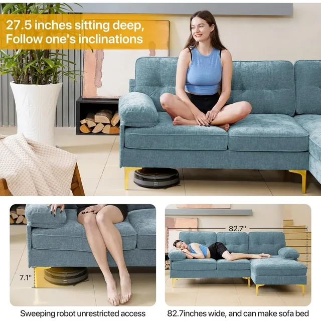 Convertible Sectional Sofa Couch, L-Shape Sofa Couch with Chaise Convertible,ChenilleFabric Upholstered for Office 5