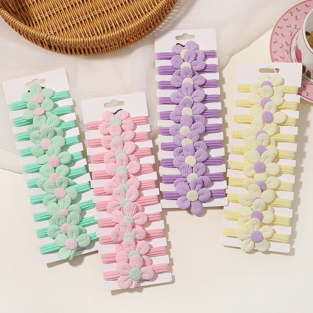 10Pcs Soft Bow Hair Band Sweet Flower Elastic Hair Tie Rubber Band Hair Accessories for Kids Lovely Ponytail Holder Headdress