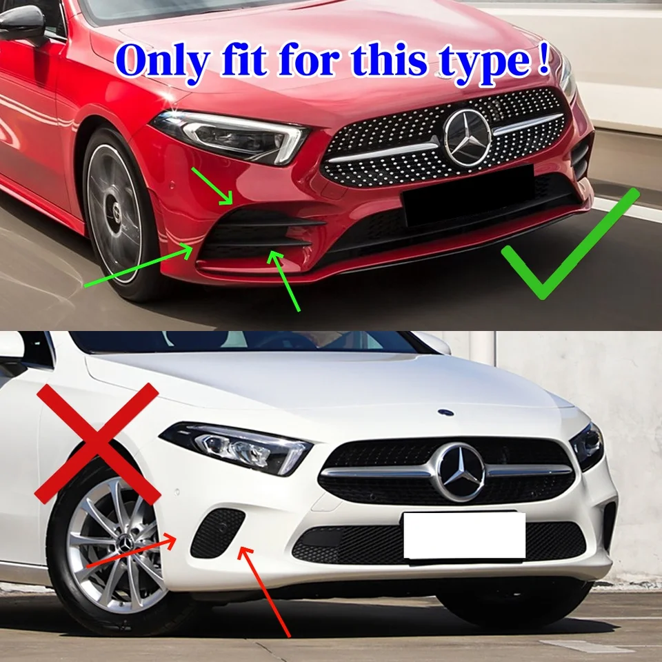 W177 A Class Hatchback Sedan Sport Front Bumper Bar Lip Spoiler Vent I Canards Set In Gloss Black - View #3