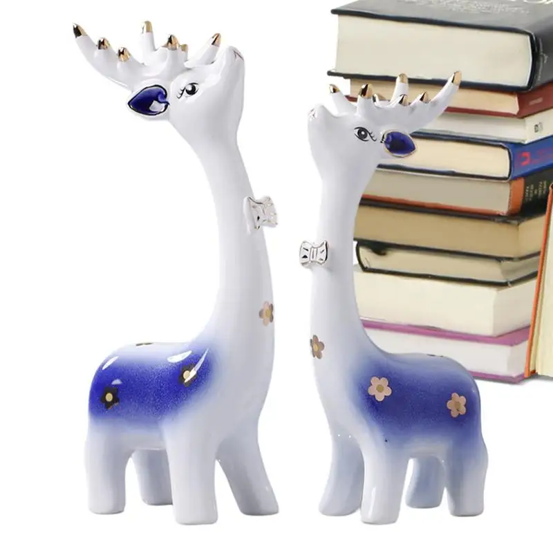 

Reindeer Tabletop Decor Deer Figurine Animal Statue Deer Statue Ceramic Desk Decor 2 Pcs Reindeer Figurine Collectible Figurines