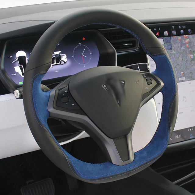 Alcantara – housse de volant en cuir cousu à la main pour Tesla Model X S  2012 – 2020