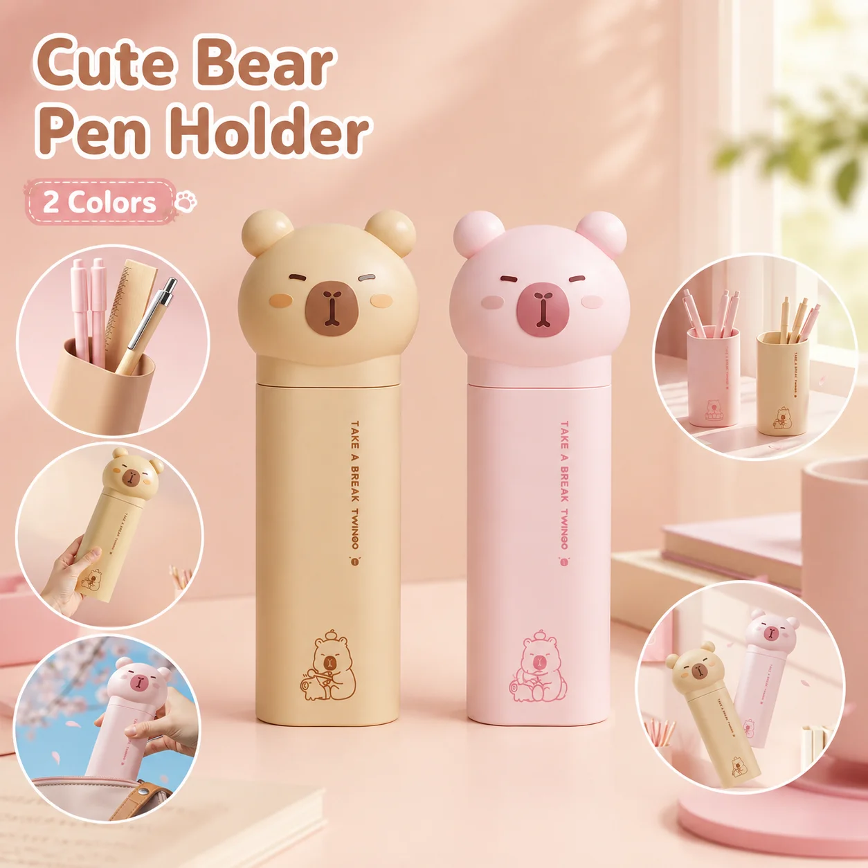 Charming Bear Pencil Case - Portable Standing Pen Holder & Spacious Stationery Organizer